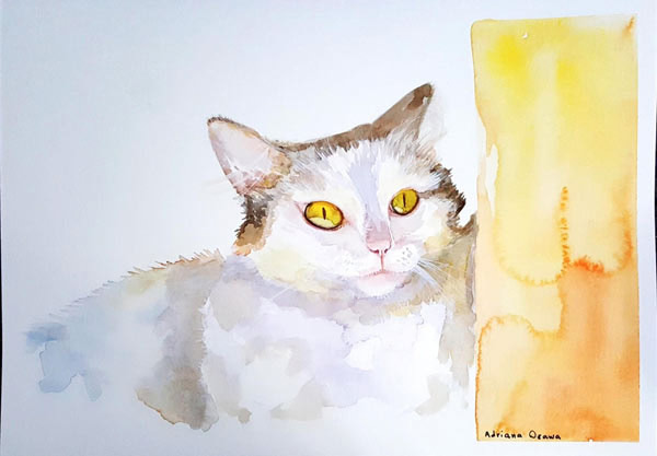 white watercolor  cat  art