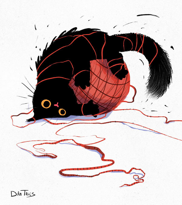 cat and yarn art