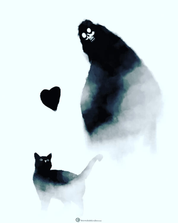 cat meets death art