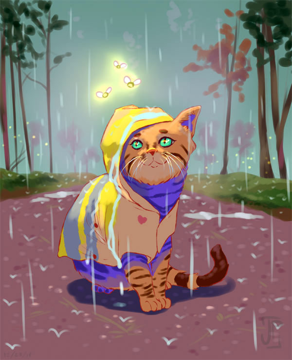 cat in rain art